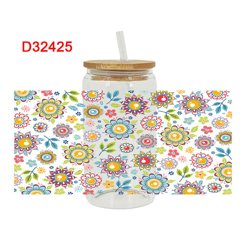 Wholesale Colorful flowers and plants  16oz Cup UV DTF Wraps