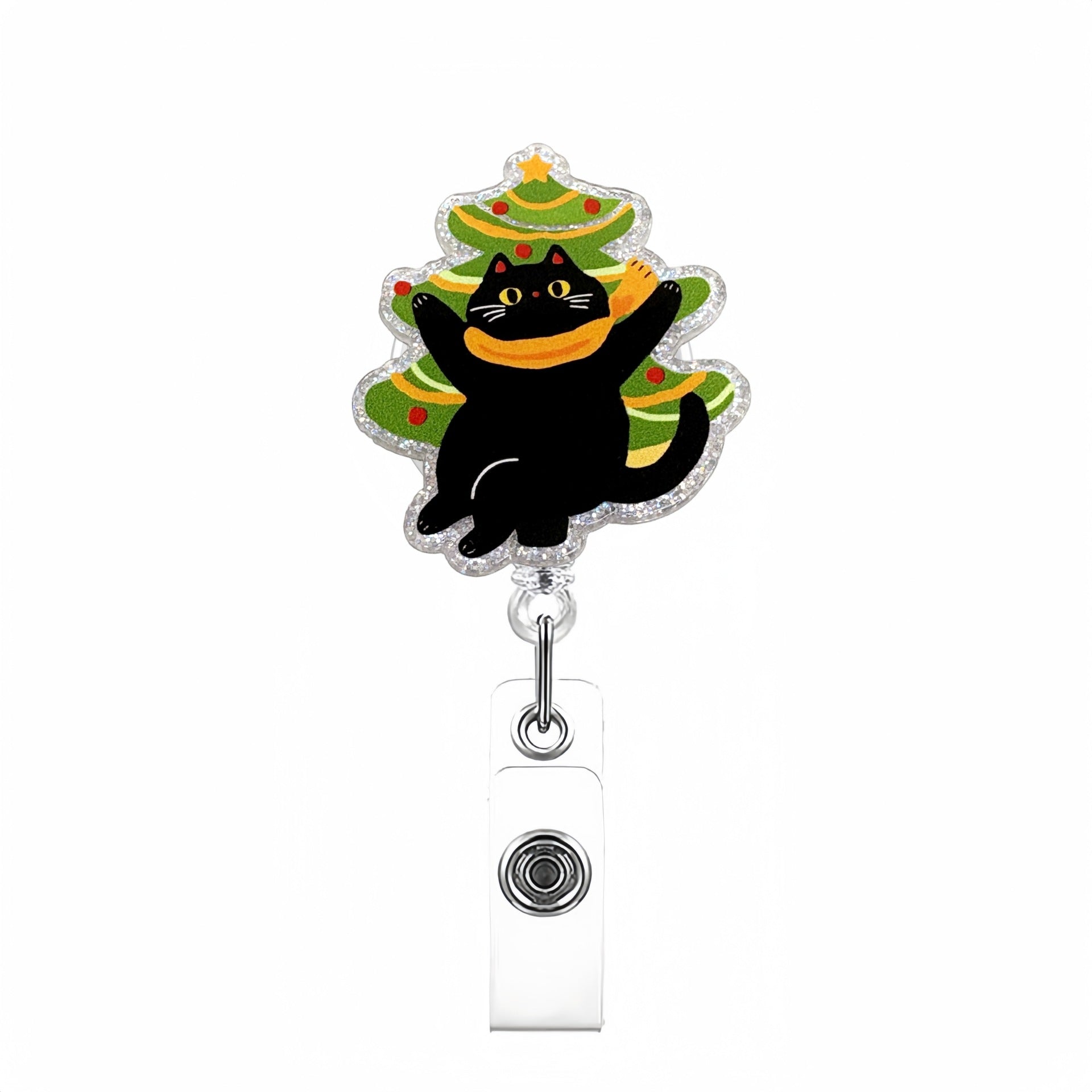 Wholesale Forest-themed Black Cat Christmas Retractable Badge Reels Keychain