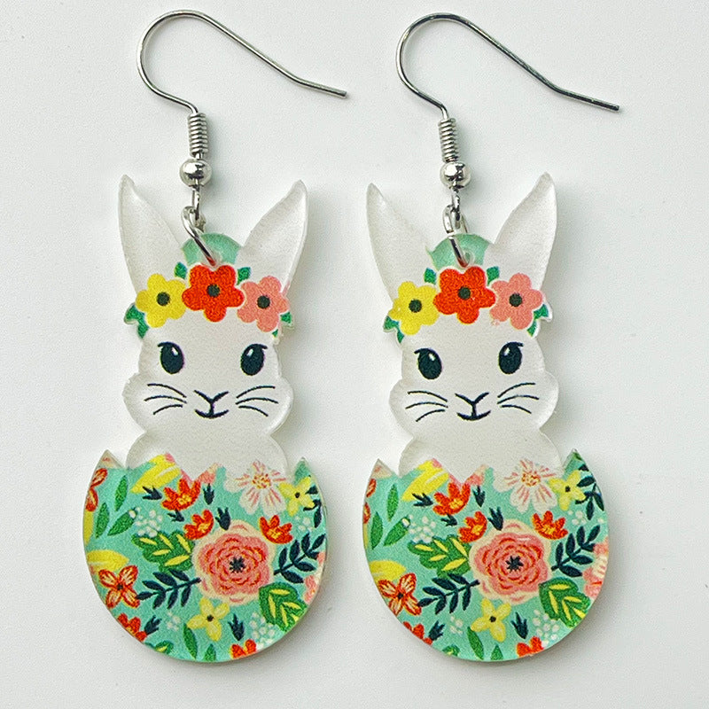 Wholesale Easter Cute Rabbit Flower Easter Egg Acrylic Earrings