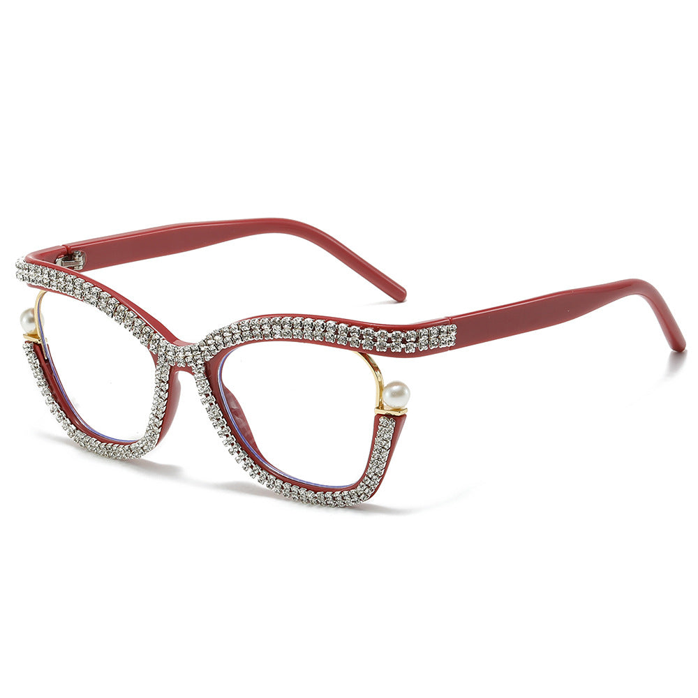 Wholesale Diamond-encrusted Blue Light Blocking Handmade Diamond Pearl Glasses