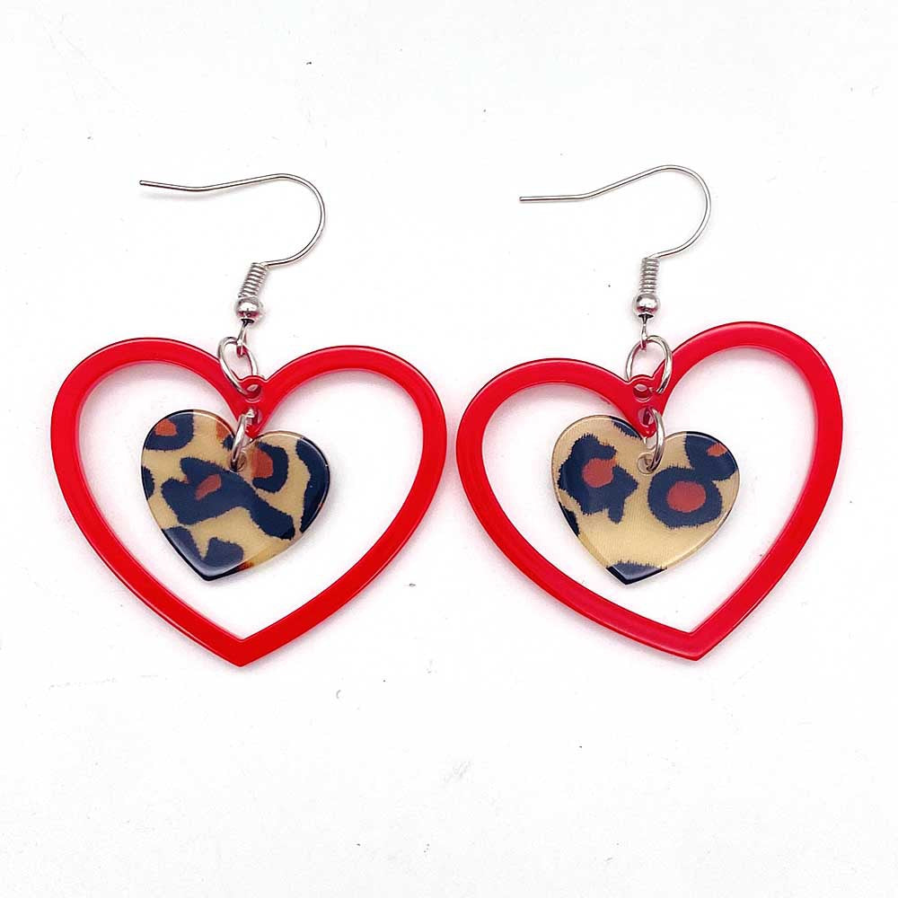 Wholesale Valentine' s Day Leopard Pattern Love Acrylic Earrings