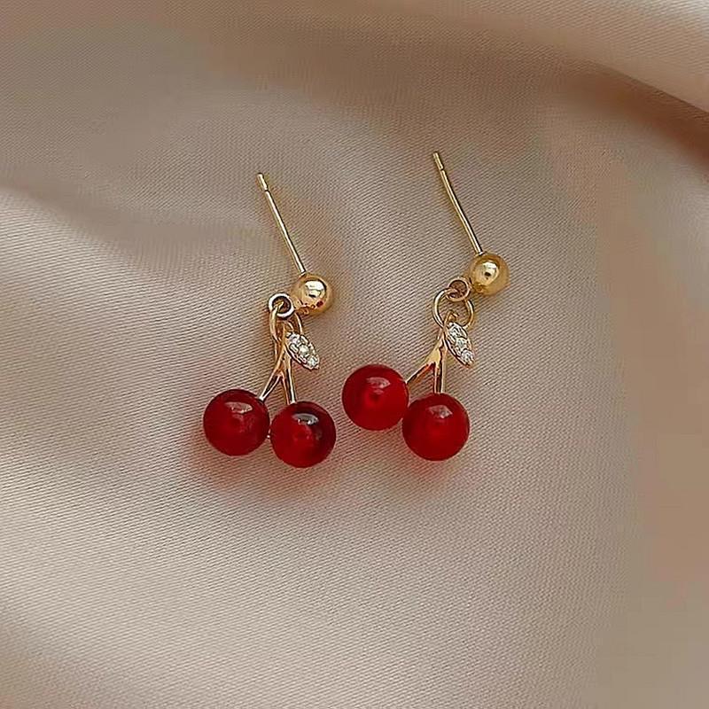 Wholesale 925 silver red cherry earrings