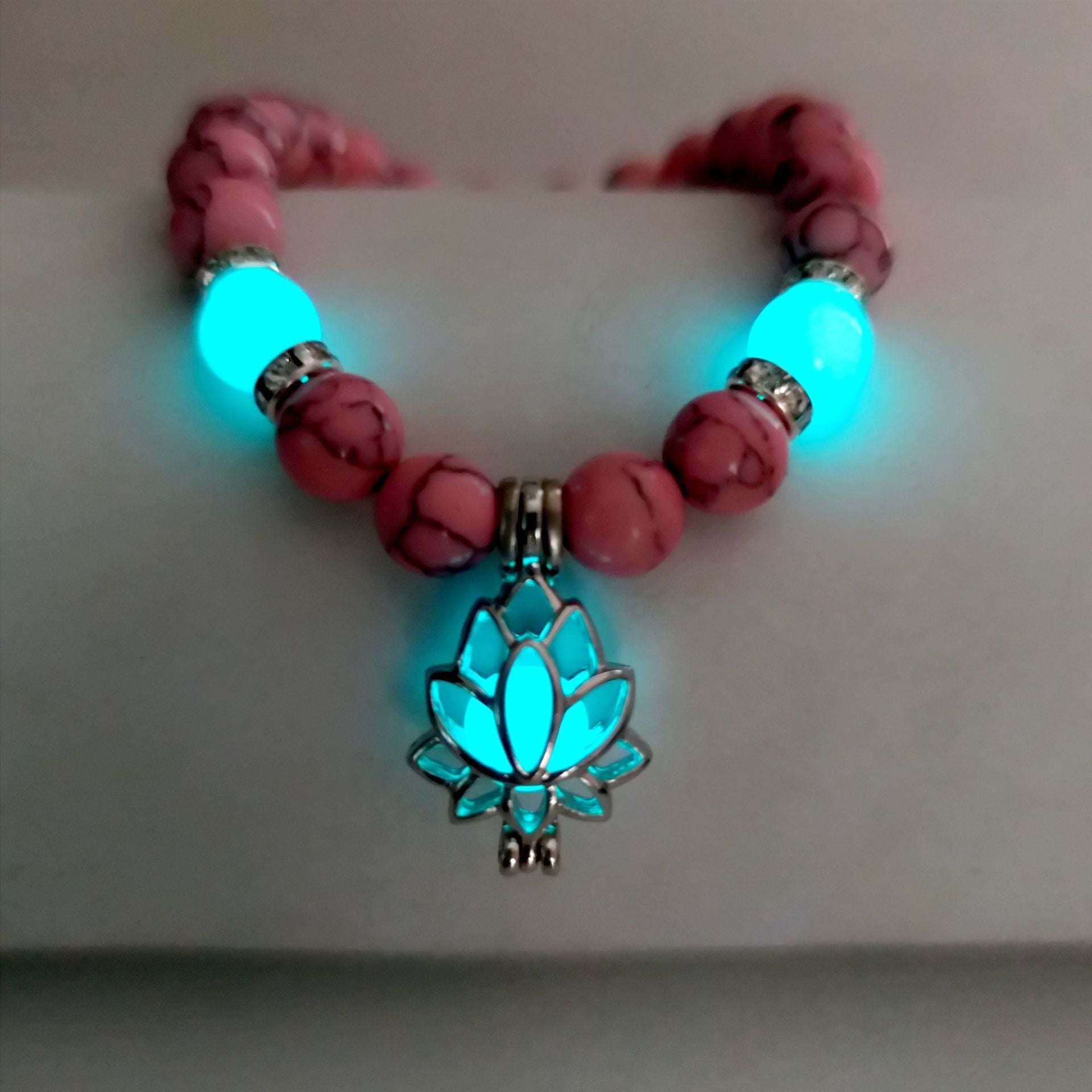 Wholesale Turquoise Luminous Lotus Sanskrit Beaded Bracelet