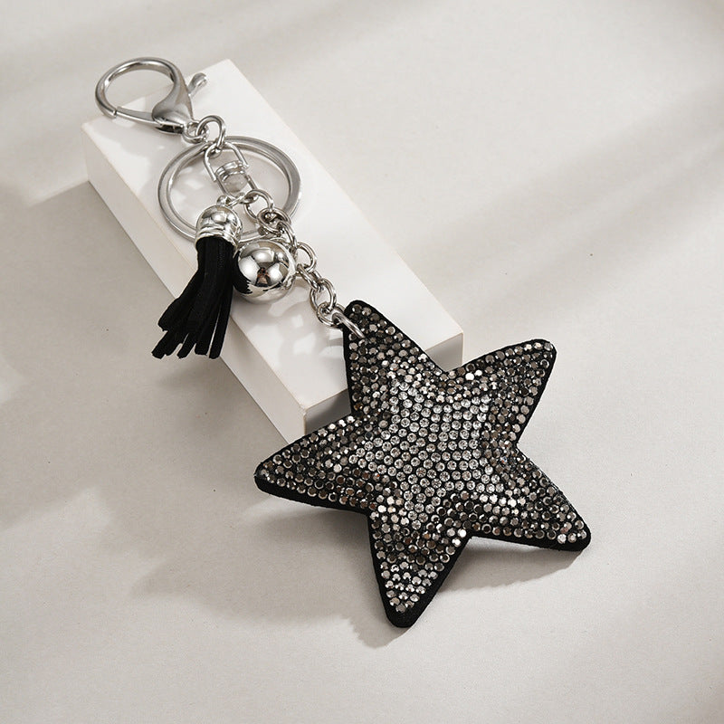 Wholesale Sequined Creative Two-Color Inlaid Diamond Five-Pointed Star Tassel Keychain
