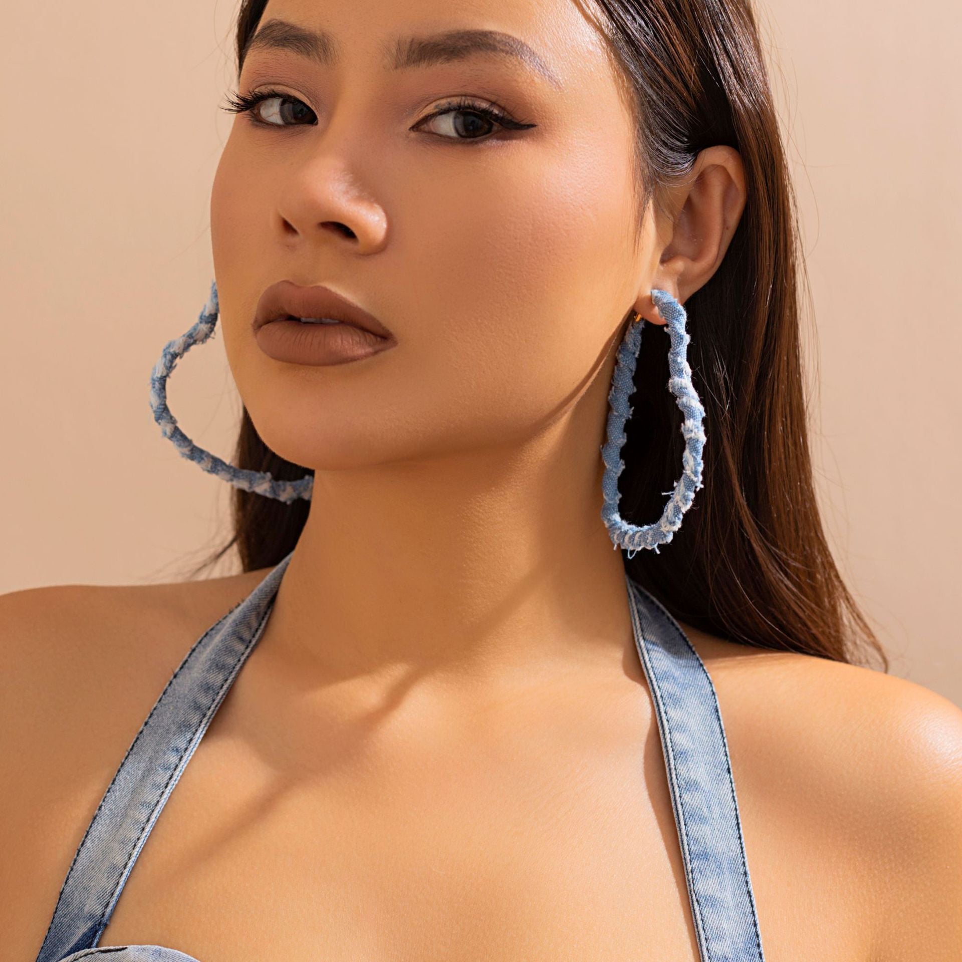 Wholesale Sweet and Cool Geometric Ring Denim Earrings