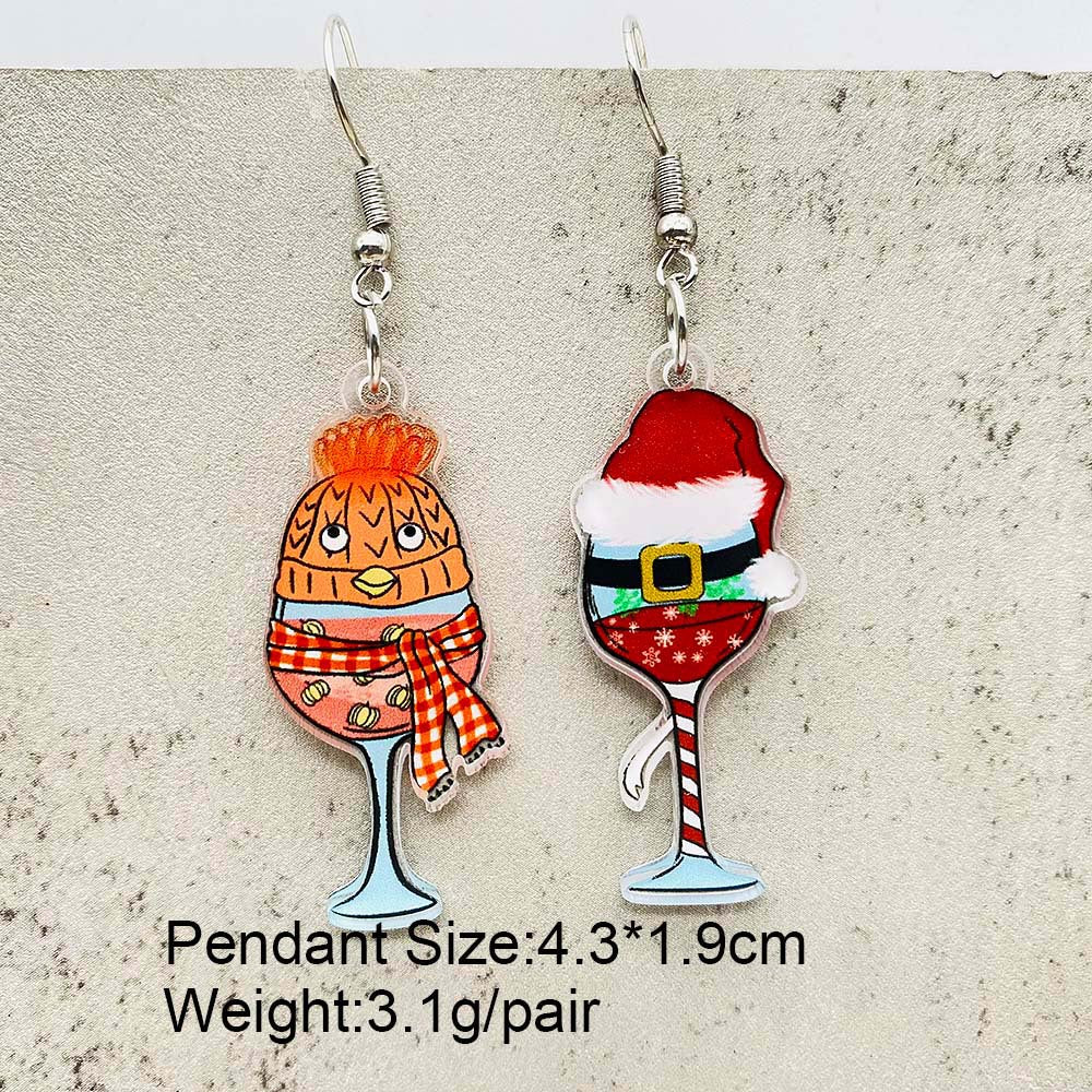 Wholesale Creative Santa Hat Red Wine Glass Colored Light Acrylic Earrings