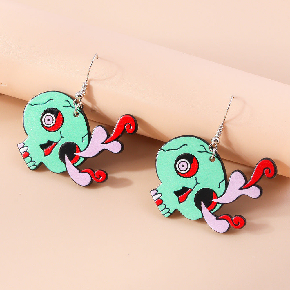 Wholesale Halloween Series Green Skull Earrings Earrings
