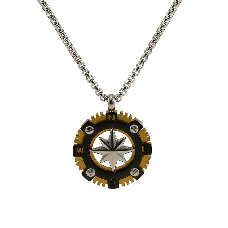 Wholesale Titanium steel round hollow compass vintage Baman star necklace