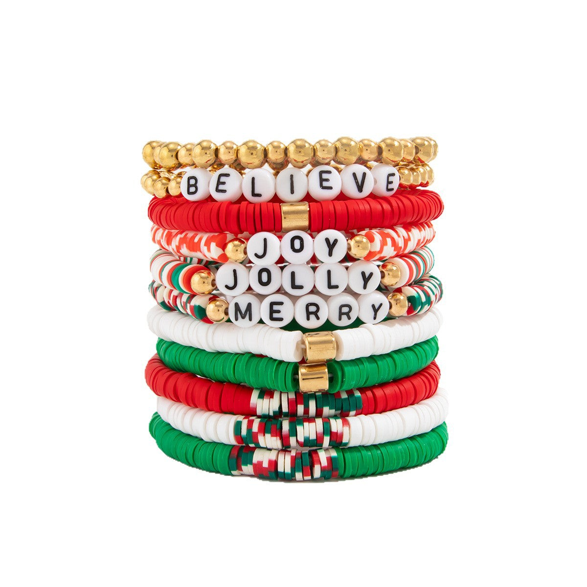 Wholesale Christmas Color-Blocked Polymer Clay Letter Clay Bead Necklaces