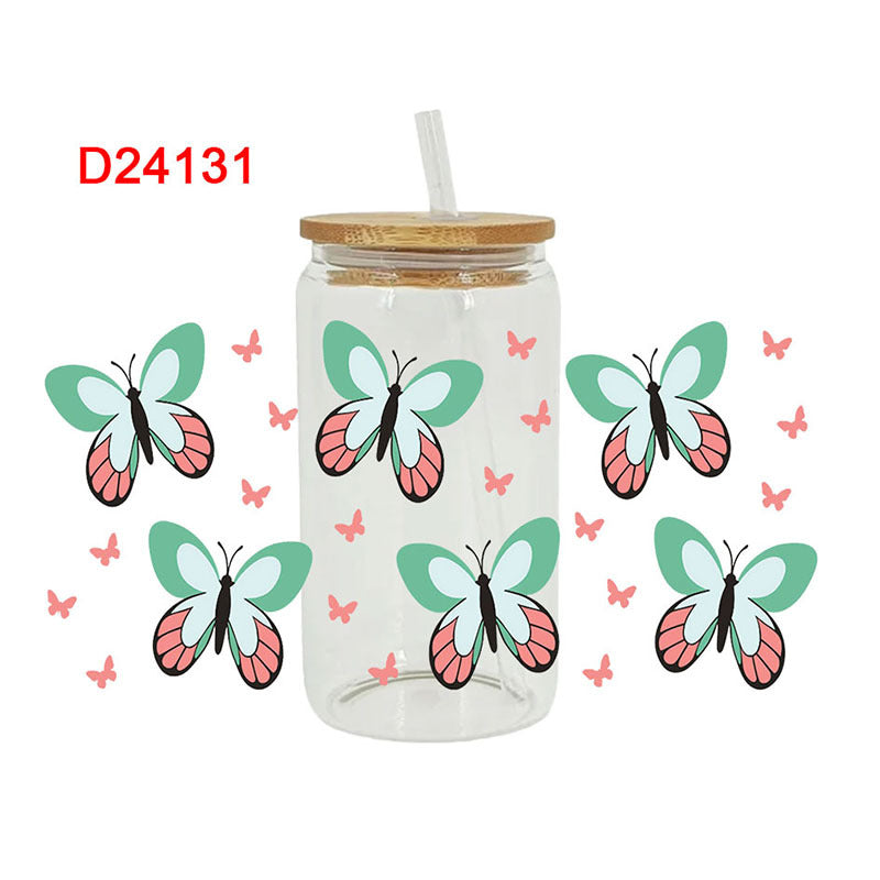 Wholesale Colorful Butterfly Flowers 16oz Cup UV DTF Wraps