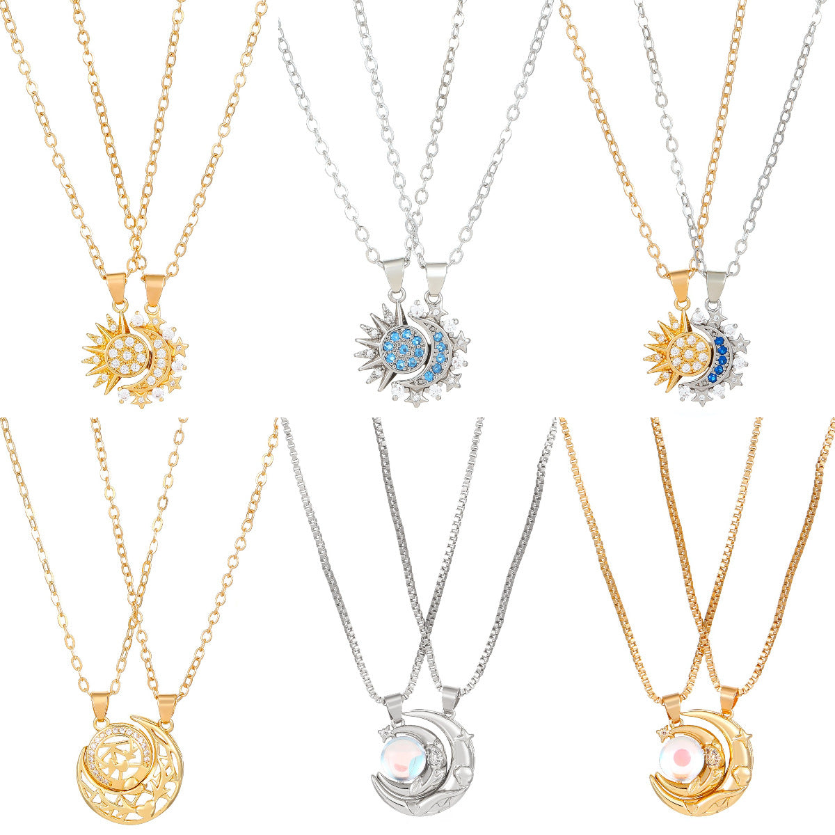 Wholesale Chic Moon Sun Magnetic Couple Necklace Alloy Jewelry Accessory For Resale