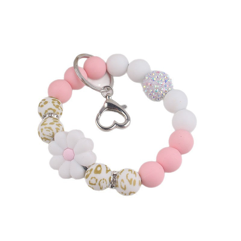 Wholesale Silicone Bead Bracelet Spring Summer Daisy Wrist Keychain