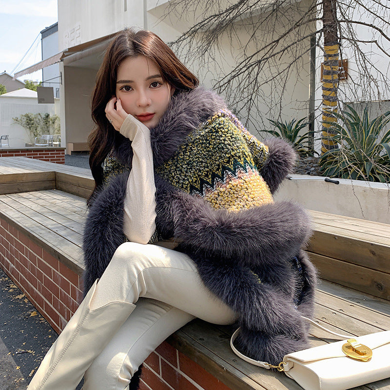 Wholesale Ethnic Style Loose Oversized Contrasting Irregular Cape Scarf