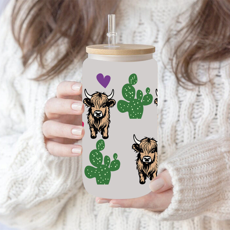 Wholesale Colorful Cartoon Cow 16oz Cup UV DTF Wraps