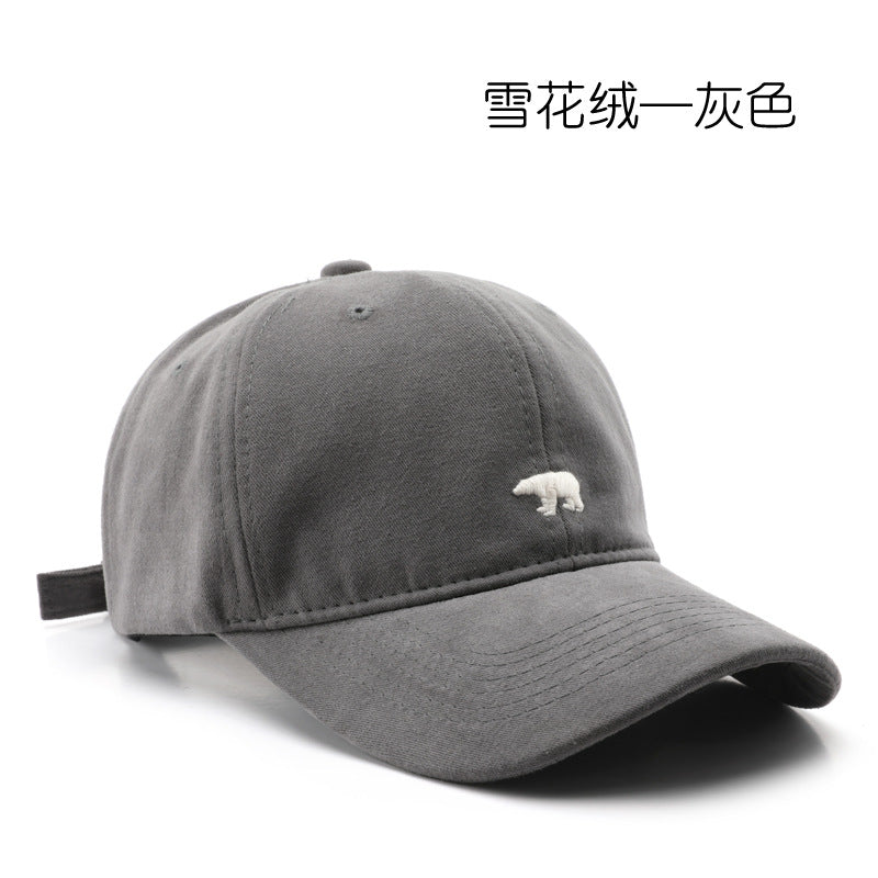 Wholesale Japanese style women's spring and autumn personalized snowflake velvet polar bear embroidered duckbill caps, outdoor men's travel sun protection and sunshade baseball caps