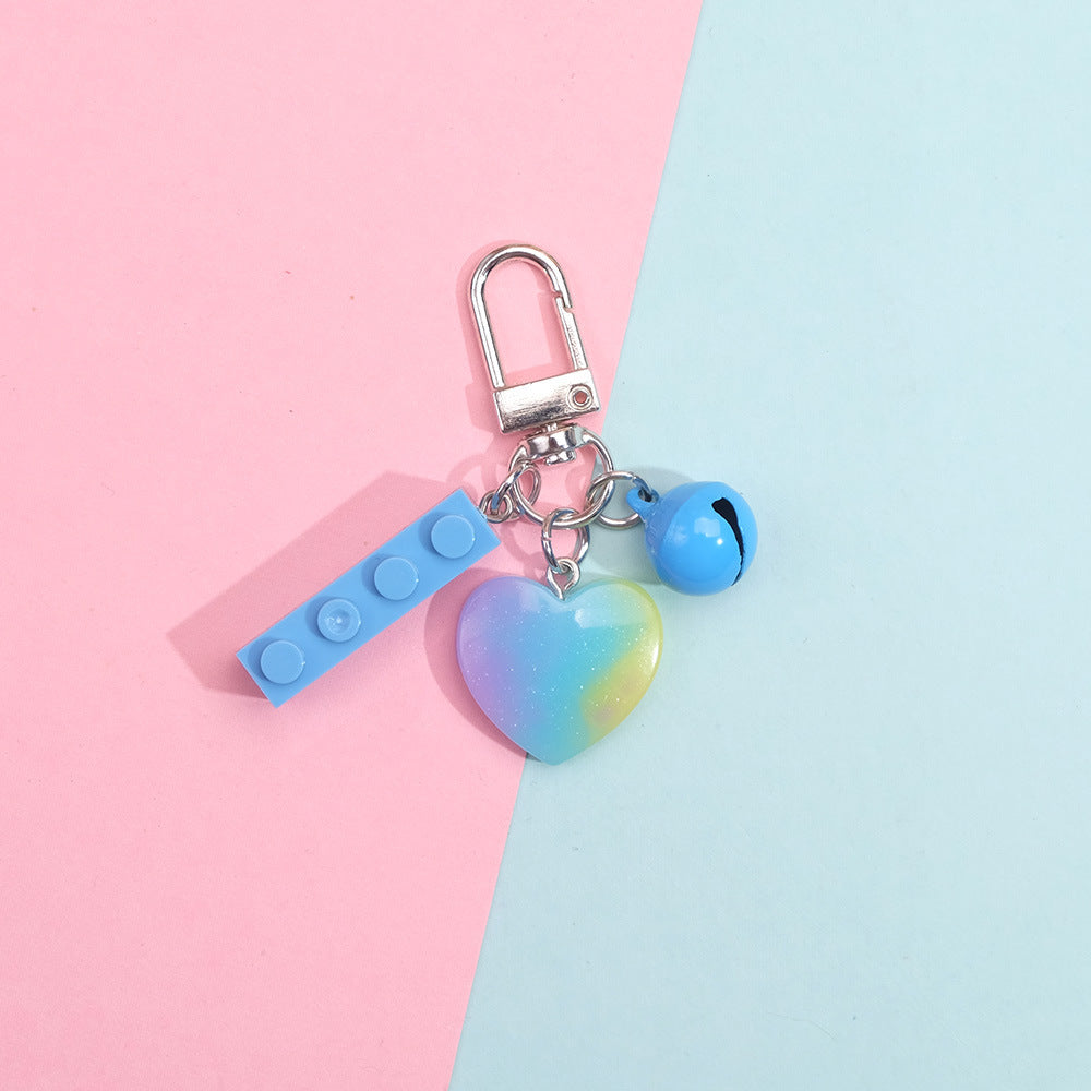 Wholesale 10PCS Resin Building Blocks Candy Color Tricolor Heart Bell Pendant Keychain