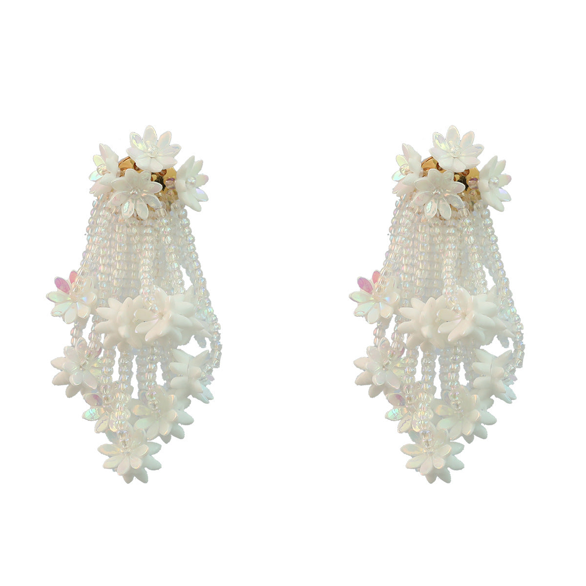 Wholesale Resin Floral Multilayer Rice Bead Tassel Earrings