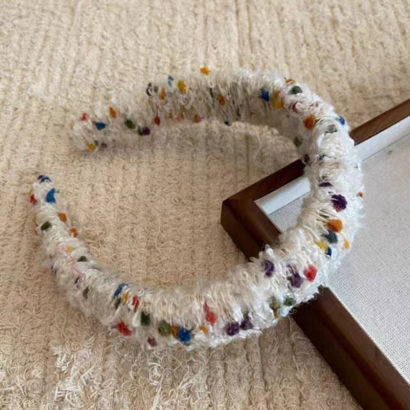 Wholesale Autumn and Winter Cream Color Dot Plush Headband