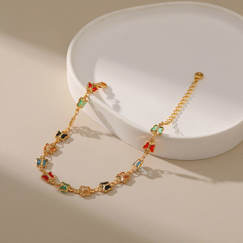 Wholesale Summer Colored Glass Diamond Butterfly Copper Bracelet