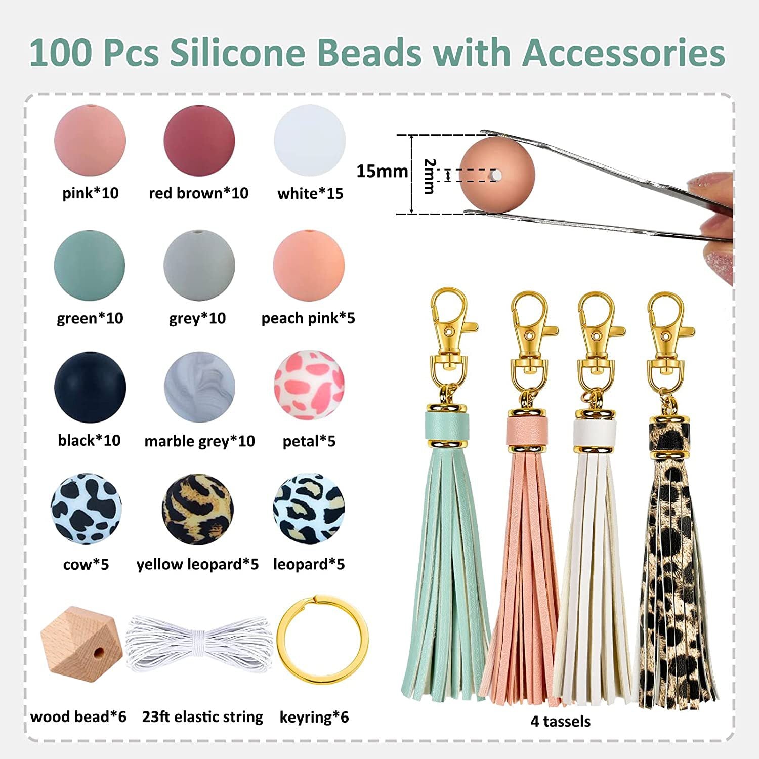 Wholesale 15mm Candy Colored Silicone Bead DIY Wrist Keychain Kit