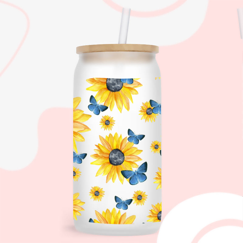Wholesale Colorful Butterfly Flowers 16oz Cup UV DTF Wraps