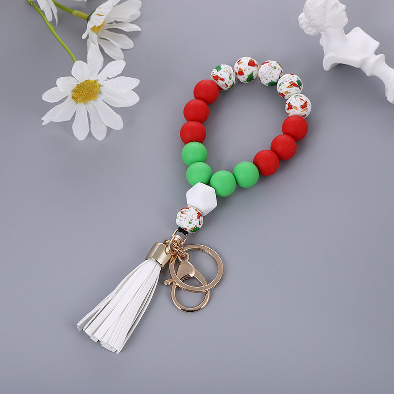 Wholesale Christmas Silicone Bead Bracelet Keychain With PU Tassel  Snowman Design Chic Jewelry Accessory For Party Favors And Boutique Resale