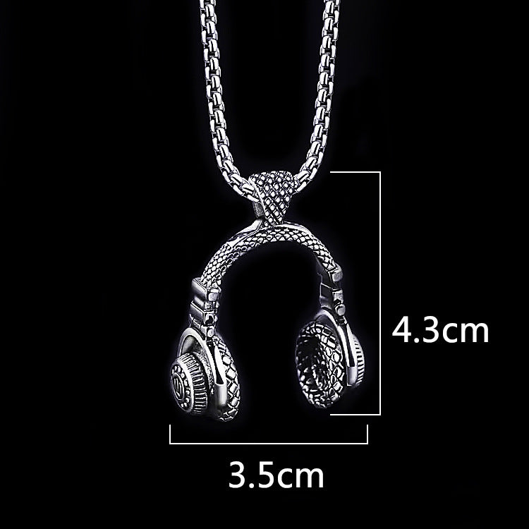 Wholesale music earphone pendant necklace jewelry hip hop titanium steel long