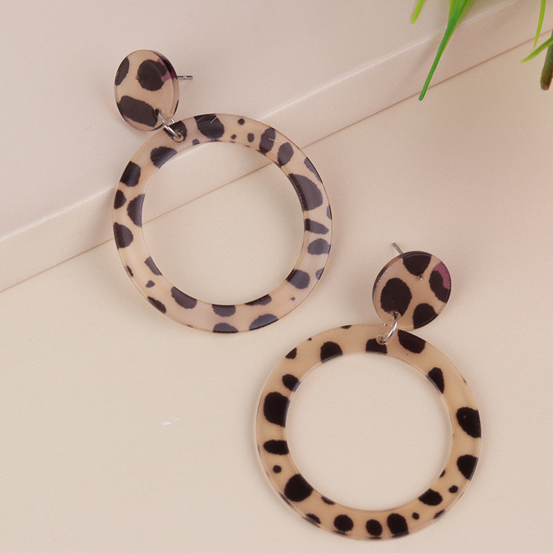 Wholesale Acetate plate colorful hollow round acrylic earrings retro leopard print earrings