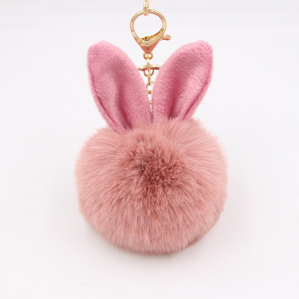 Wholesale Cartoon Rabbit Ear Plush Keychain With Fur Ball Light Blue Pendant Bag Charm And Car Key Accessory
