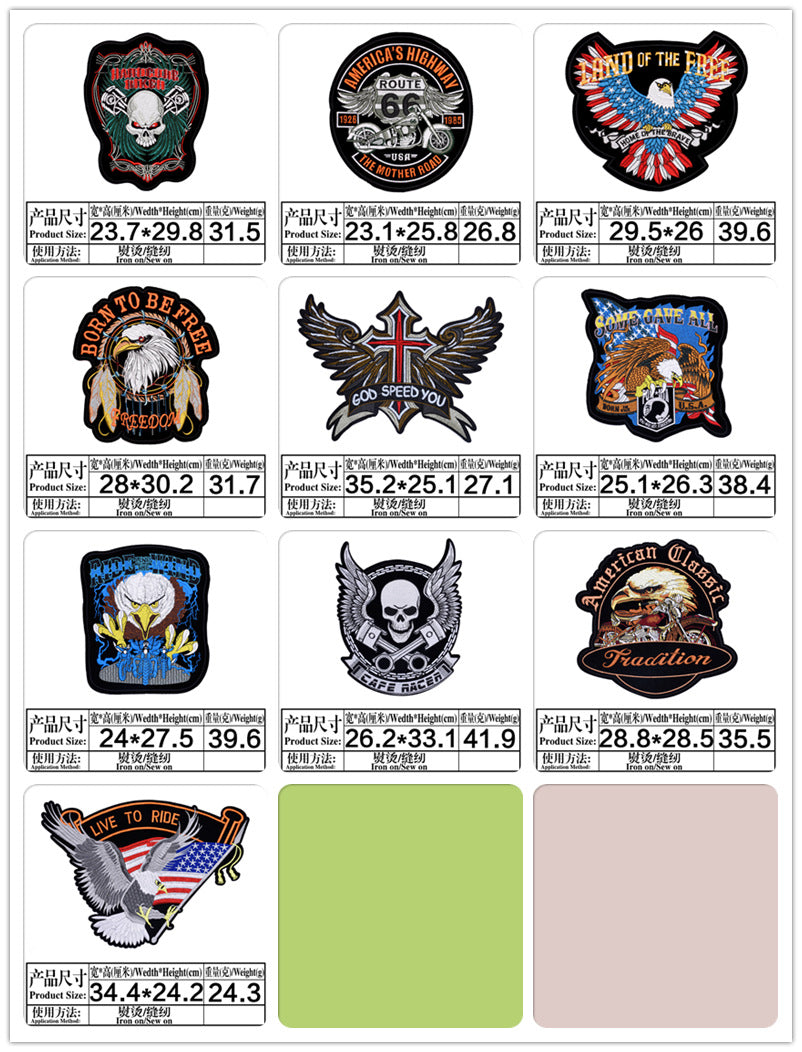 Wholesale Oversized Embroidered Eagle Patch Punk Motorcycle Badge Cloth Applique For Clothing DIY Craft Supply