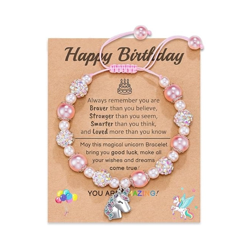 Wholesale Knitted pearl adjustable salamander unicorn pendant bracelet