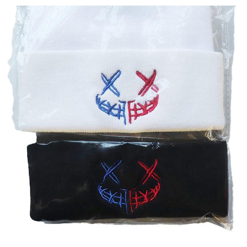 Wholesale Yarn Funny Smiling Face Embroidery Knitting Student Yarn Pullover Cold Hat