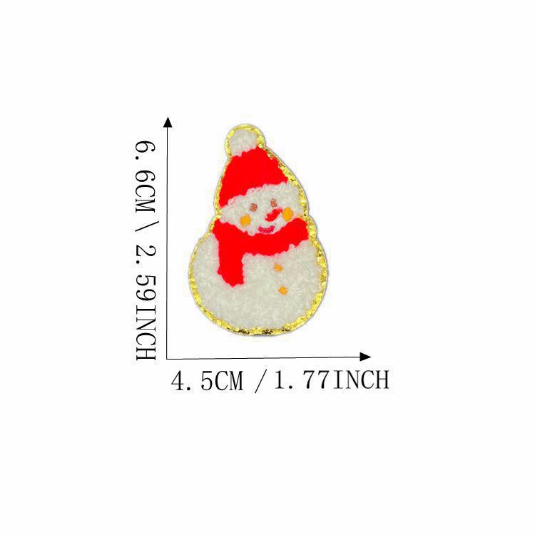 Wholesale Christmas  Gold Edge Chenille Embroidered Patches Self Adhesive Clothing Accessory For Coats Party Craft Supply