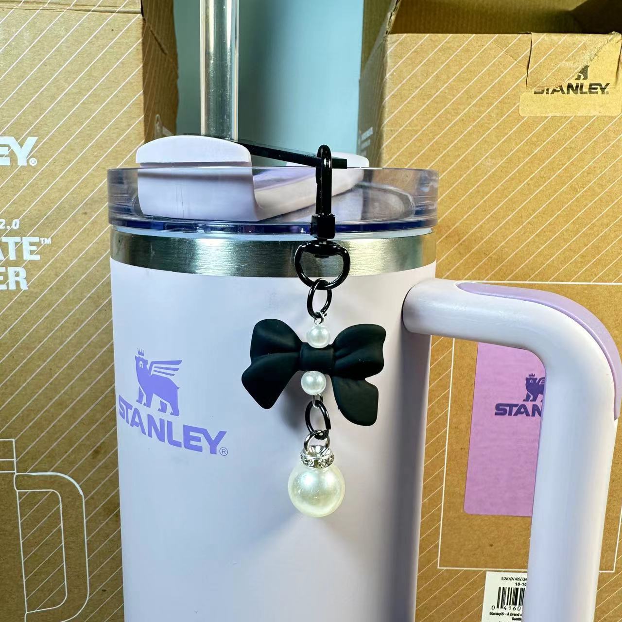 Wholesale Ice Cup Straw Bow Pearl Pendant Cup Accessories