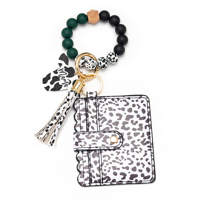 Wholesale Leopard Print Card Holder Silicone Beaded Wrist Keychain