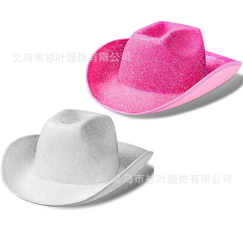 Wholesale EVA composite shaped silver glitter western cowboy glitter white powder cowboy hat