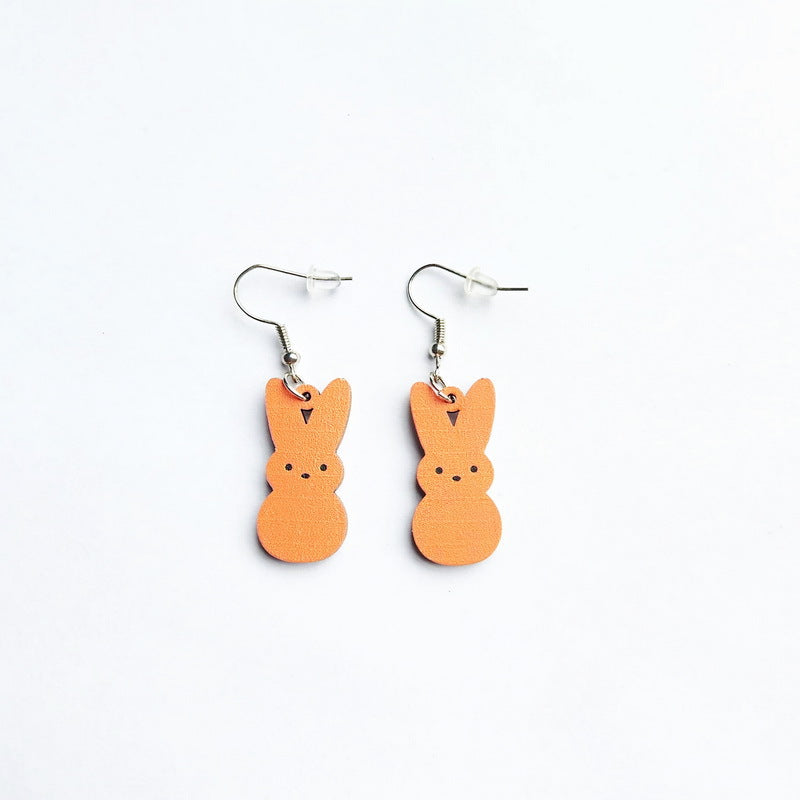 Wholesale Easter Wooden Candy Colorful Cute Rabbit Earrings