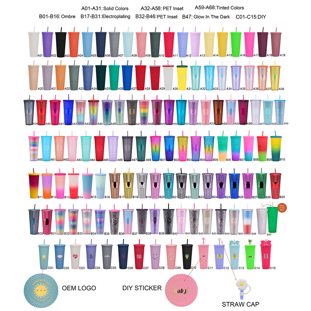 Wholesale double-layer plastic 710ml large capacity straw cup with hand durian diamond cup