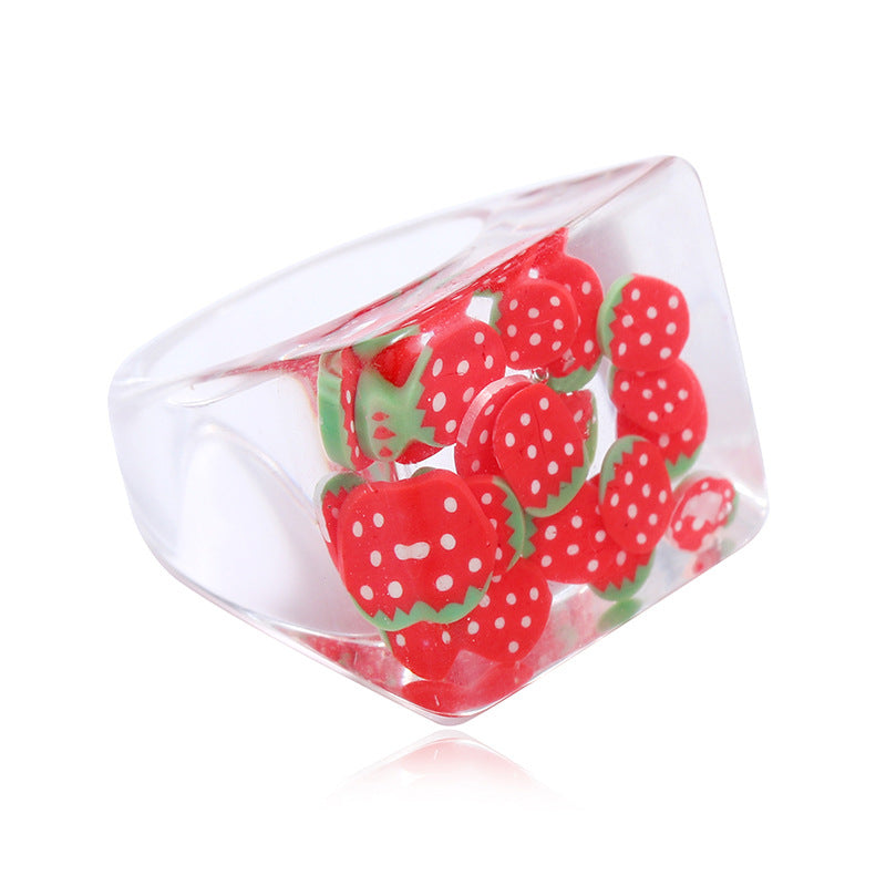Wholesale Transparent Design Fruit Series Square Resin Ring
