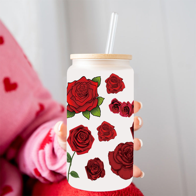 Wholesale Colorful beautiful flowers 16oz Cup UV DTF Wrap