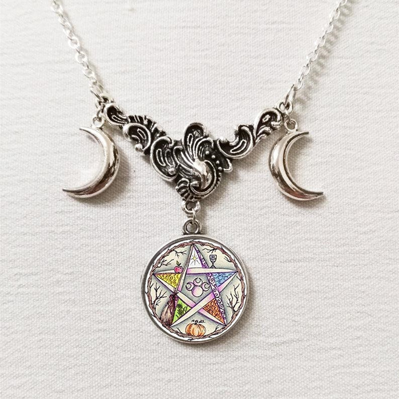 Wholesale  Triple Moon Goddess Crescent Crystal Glass Pendant Necklace Handmade Ladies Jewelry Gifts