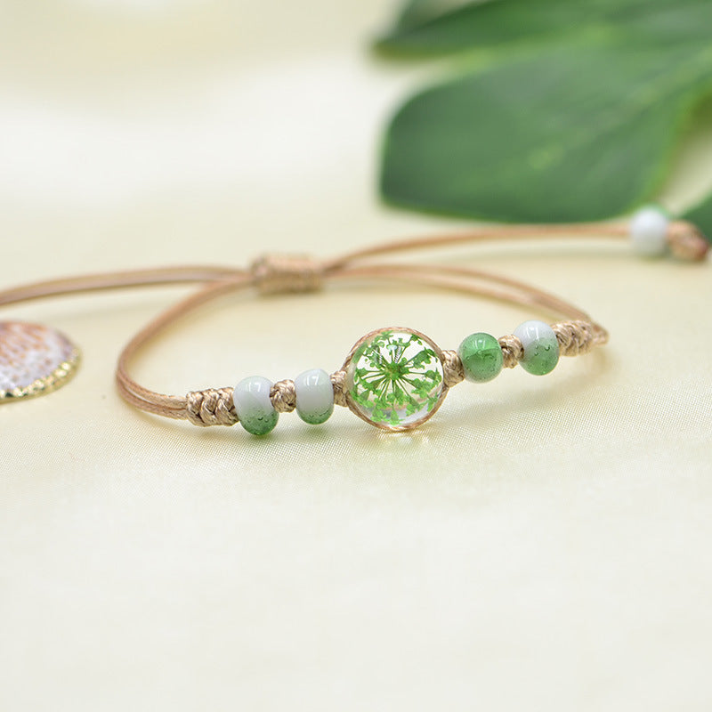 Wholesale Ceramic Glass Ball Dried Flower Plant Real Flower Woven Bracelet