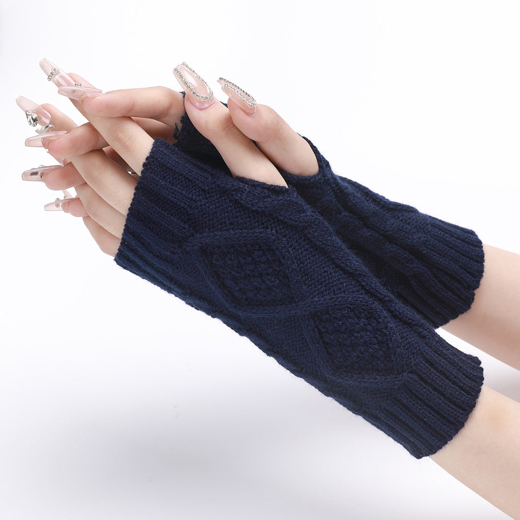 Wholesale Short Rhombus Knitted Wool Warm Half Fingerless Gloves