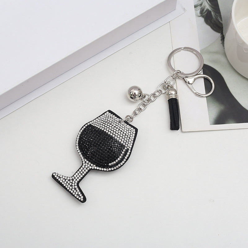 Wholesale Creative Wine Glass Color Matching Hot Diamond Keychain