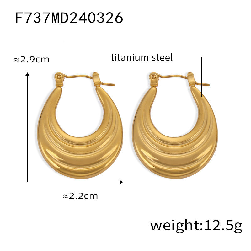 Wholesale Titanium Steel Gold Plated Geometric U Shape Texture Earrings