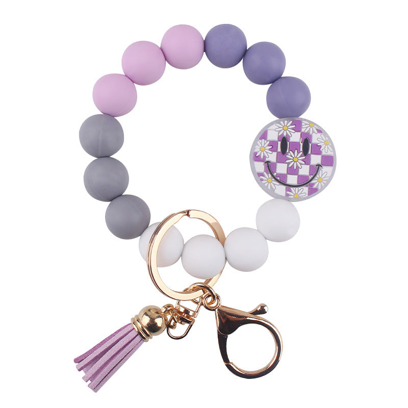 Wholesale 3pcs Cute smiley face silicone bead keychain pendant