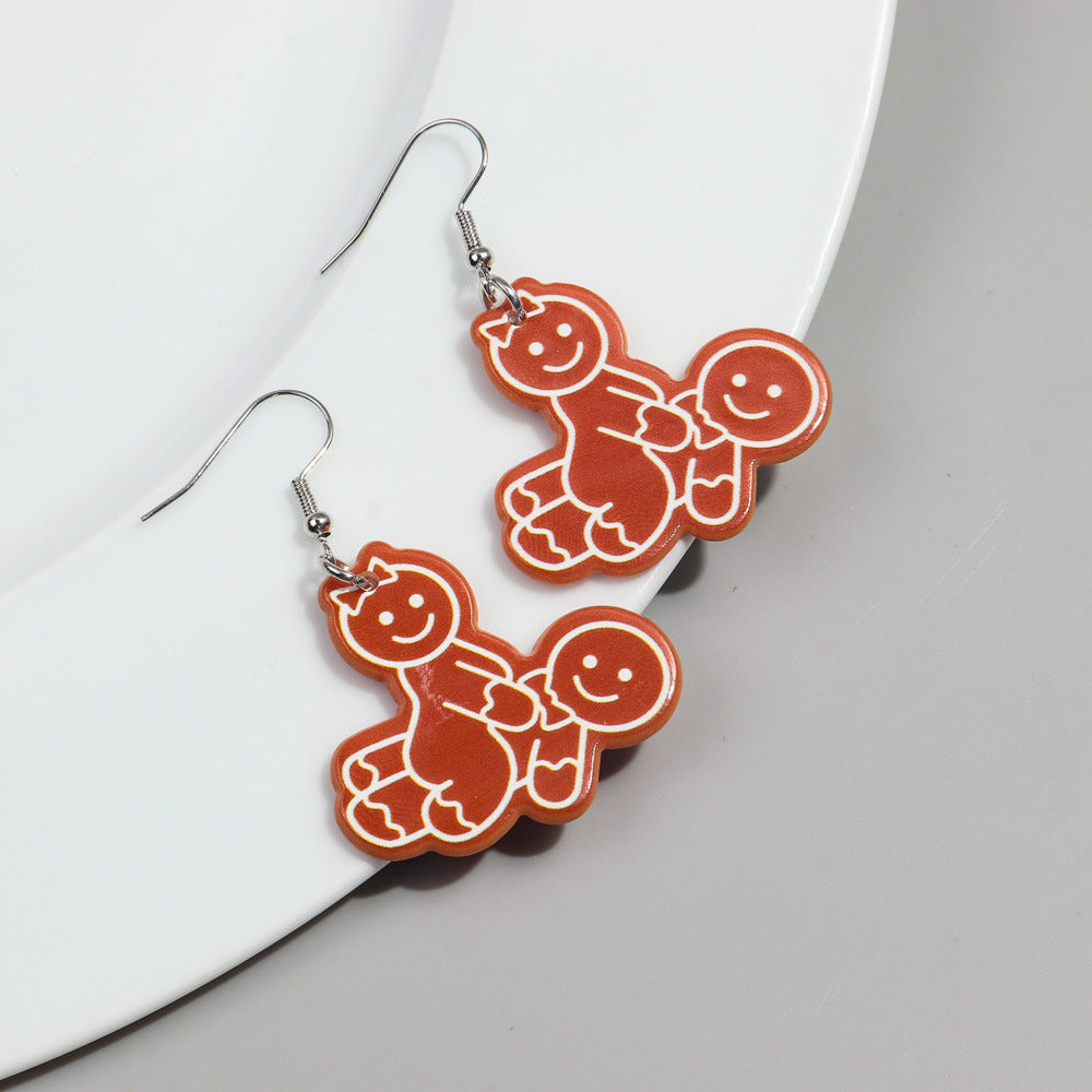 Wholesale Christmas Funny Round Cookie Man Acrylic Earrings