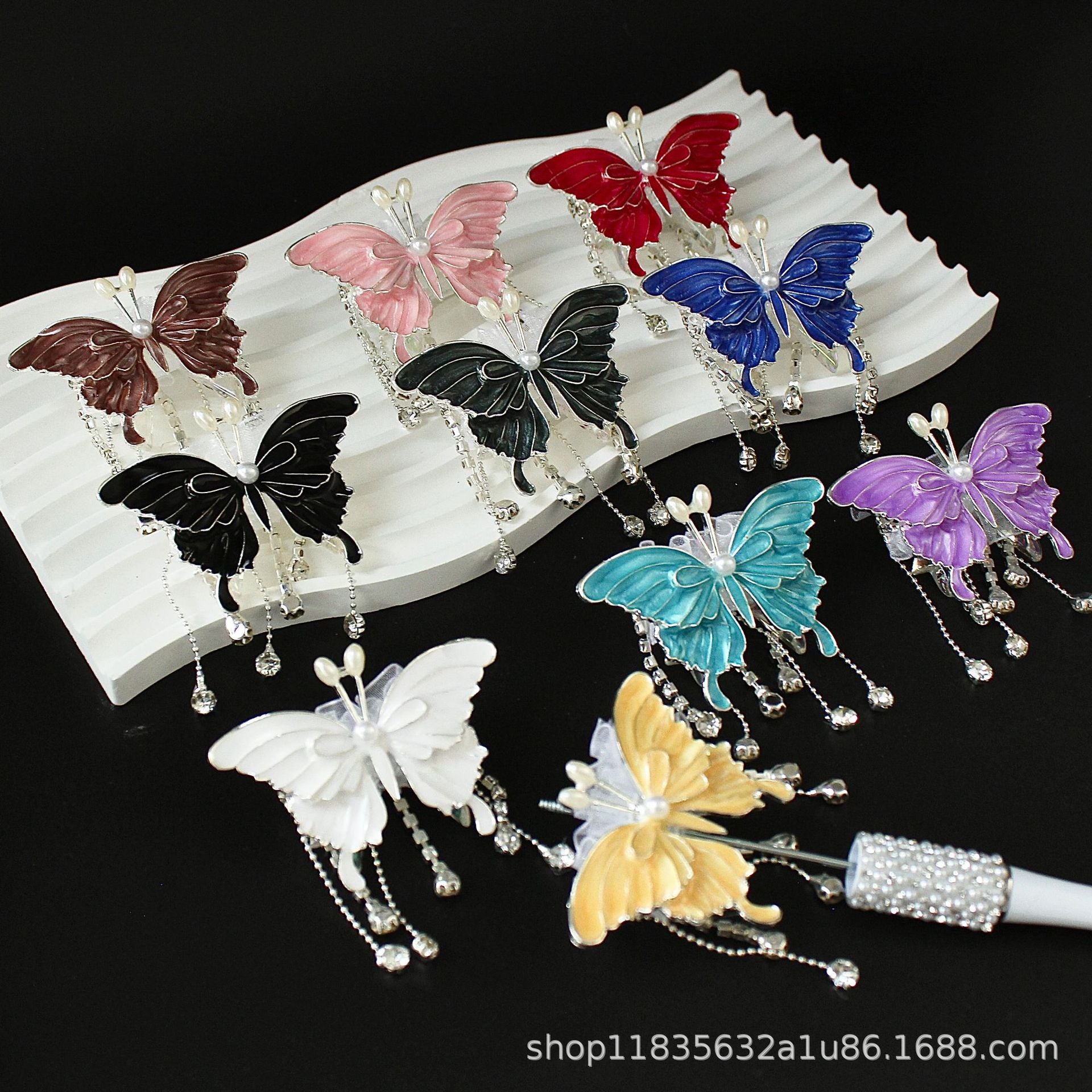 Wholesale 10pcs colored butterfly diamond ball tassel beads