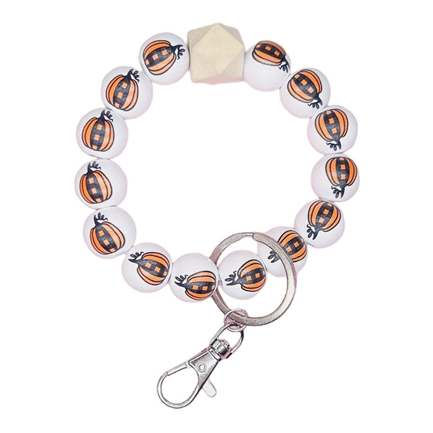 Wholesale Halloween Wooden Bead Bracelet Keychain