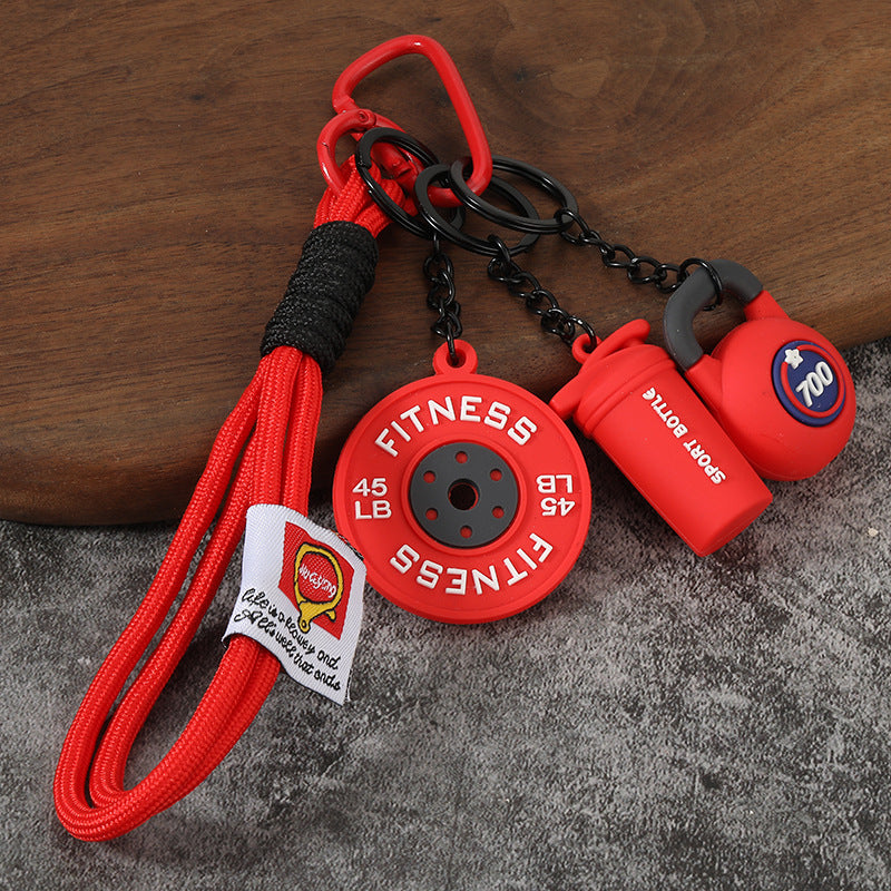 Wholesale Creative mini fitness barbell keychain